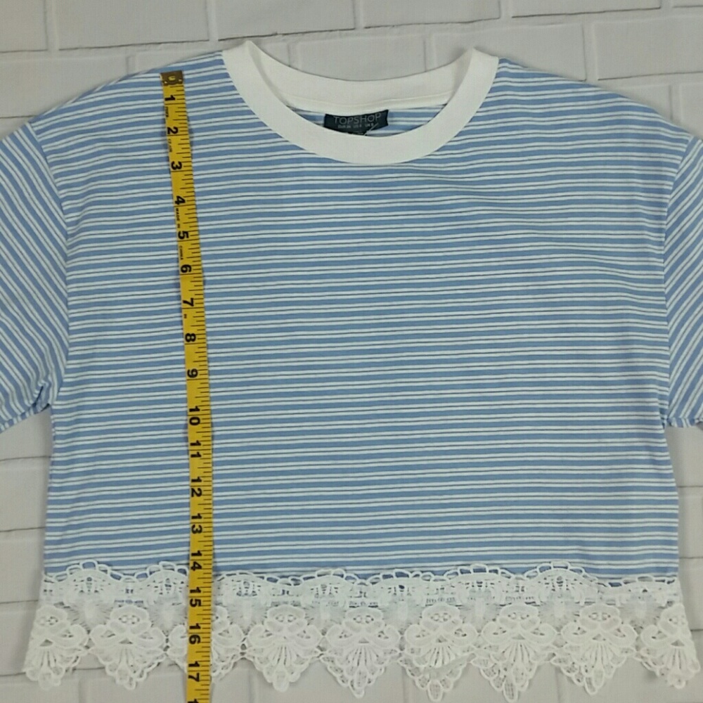 TOPSHOP lace trim  blue white stripe crop top size 4  NWT - Picture 5 of 8